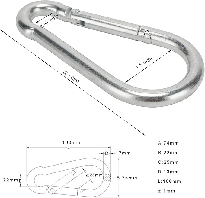 Big Carabiner Clip Heavy Duty Spring Snap Hook 6.3 Inch Steel Clip Link M1313x160mm