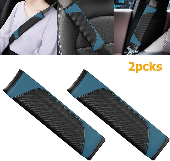 2PCS Car Seat Belt Cover, Carbon Fiber Seatbelt Shoulder Protection, Soft Car Seat Belt Strap Cushion Protect Your Neck and Shoulder, Car Accessories Seat Belt Pad for Car Truck (Dark Green)