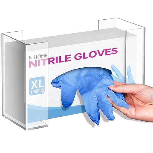 NiHome Clear Acrylic Wall Mount Glove Box Holder Tissue Box Dispenser for Kitchen, Bathroom, Garage, Lab, Salon, Space-Saving Adjustable Organizer for Gloves, Tissues, Easy to Insatll (1-Tier)