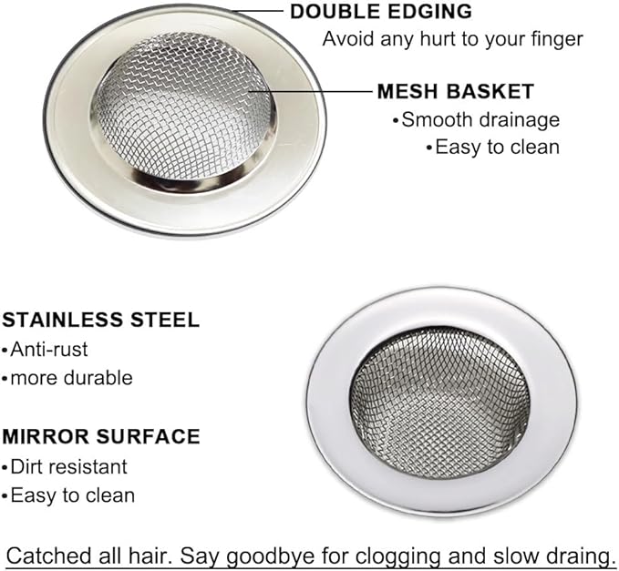 Seatery 1.50" Bathtub Strainers, Bathroom Sink Strainers, Shower Drain Hair Catcher, Drain Strainer for Laundry, Mop Pool, Utility, Slop, RV Sink, Stainless Steel, Pack-2