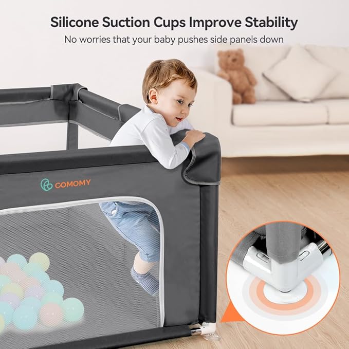 COMOMY Playpens for Babies and Toddlers, 74"x50" Playard Extra Large, Safe and Non-Slip Baby Fence, Full Mesh Design, Indoor & Outdoor Kids Activity Center, Play Pens (Dark Grey)