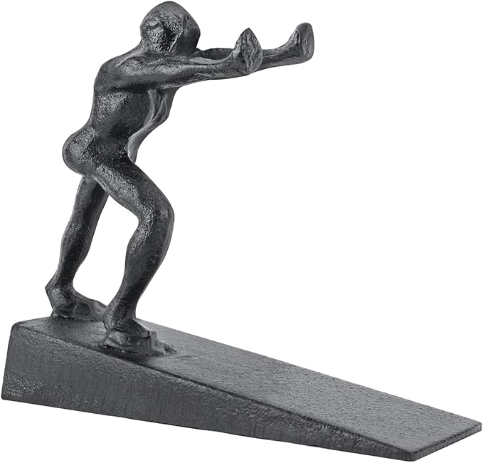 Earl Diamond Heavy Duty Cast Iron Cute Strong Man Door Stops | Decorative Cute Animal Statue Metal Door Stopper Wedge, with Non-Slip Mat for Home Office Commercial