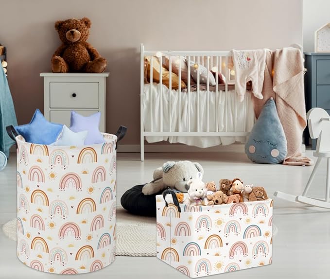 TIBAOLOVER Rectangular Rainbow Basket Baby Kids Storage Basket Cute Kids Toy Storage Bin Organizer Shelf Book Room Decor(Sun Rainbow)