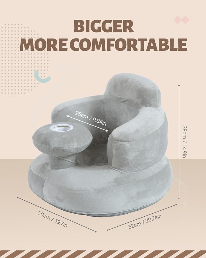 AGITVPS Velvet-Covered Inflatable Baby Seat with Built-in Pump | A Supportive Bumbo Seat for Babies 3-36 Months | Perfect for Learning to Sit, Feeding, Floor Time & Camping (Velvet Tray-Gray)