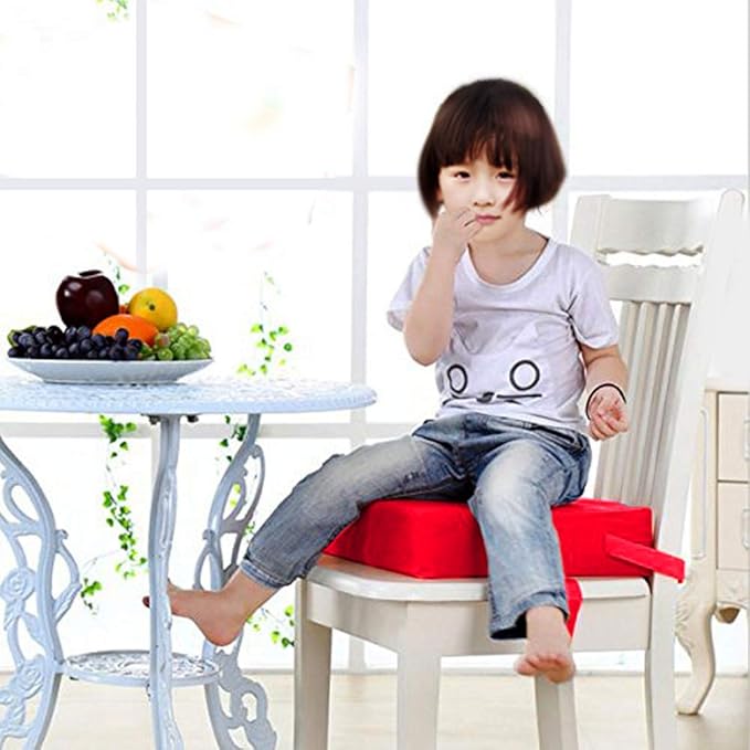 Dining Chair Heightening Cushion Portable Dismountable Adjustable Highchair Booster for Baby Toddler Kids Infant Washable Thick Chair Seat Pad Mat (red+Pink)