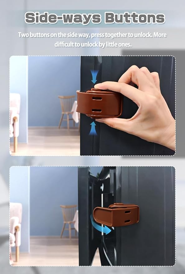 Maveek Baby Proofing Drawer Locks 4 Pack, Corner Safety Latches for Cabinets, Dressers, Kitchen & Bathroom Drawers, Childproof for Infants 0-12 Months, Fits Thin Edge Furniture (Brown)