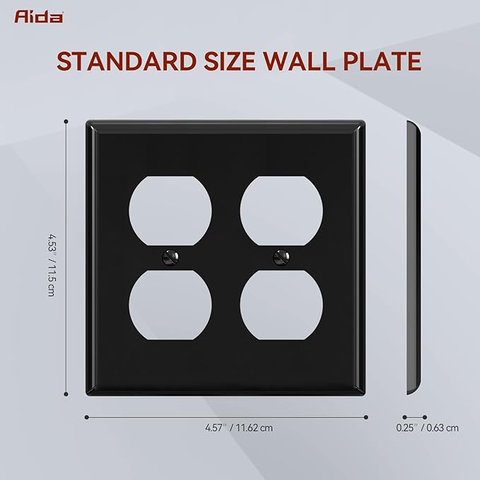 AIDA 2-Gang Duplex Wall Plates, Unbreakable Faceplate Cover for Outlets, Standard Size 4.53" H x 4.57" L, UL Listed (1 Pack, Glossy Black)