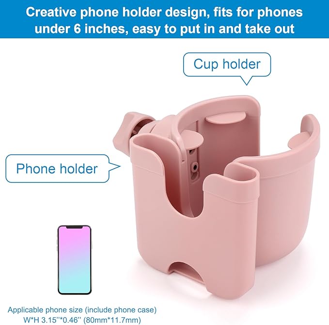 Accmor Stroller Cup Holder with Phone Holder, Bike Cup Holder, Universal Cup Holder for Uppababy Nuna Doona Strollers, 2-in-2 Cup Phone Holder for Stroller Bike Accessory