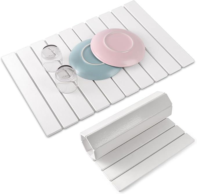 Stone Drying Mat for Kitchen Counter, Foldable Large Stone Dish Drying Mat, Roll up Absorbent Diatomaceous Earth Bath Mat Quick Dry Dishes Bottles Cups for Any Countertop Bathroom 23" x 15.3"