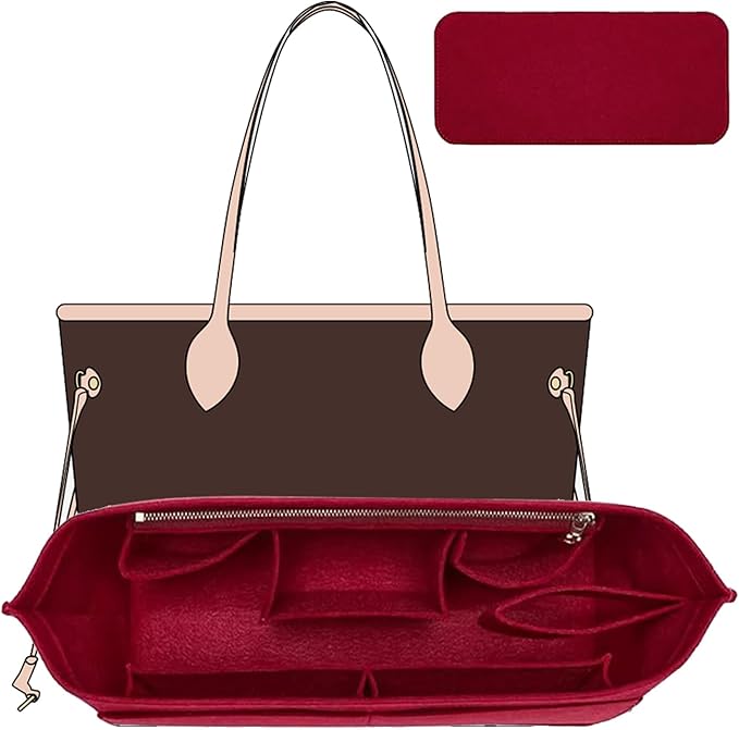 Purse Organizer Insert with Base Shaper Compatible with C.oach City 33, neverfull MM, G.oyard PM and More,Bag Organizer Insert for Luxury Tote Handbags,L/Wine Red