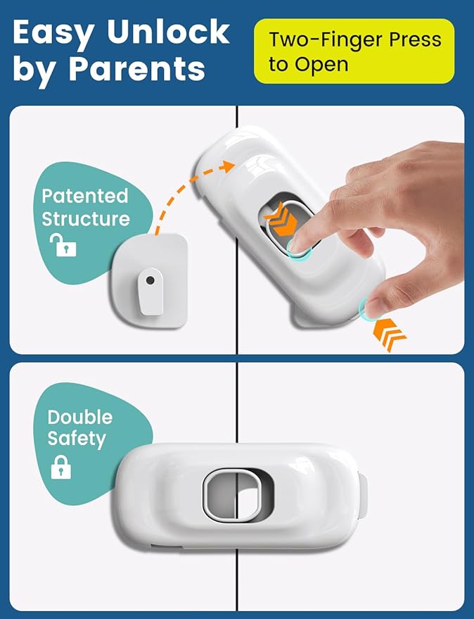 Cabinet Fridge Locks Baby Proofing, 6 Pack Child Proof Cabinet Refrigerator Locks, Baby Child Safety Frigerator Locks for Cabinets, with Strong Adhesive Pad for Draw Kitchen Oven (White, 6 Pack)