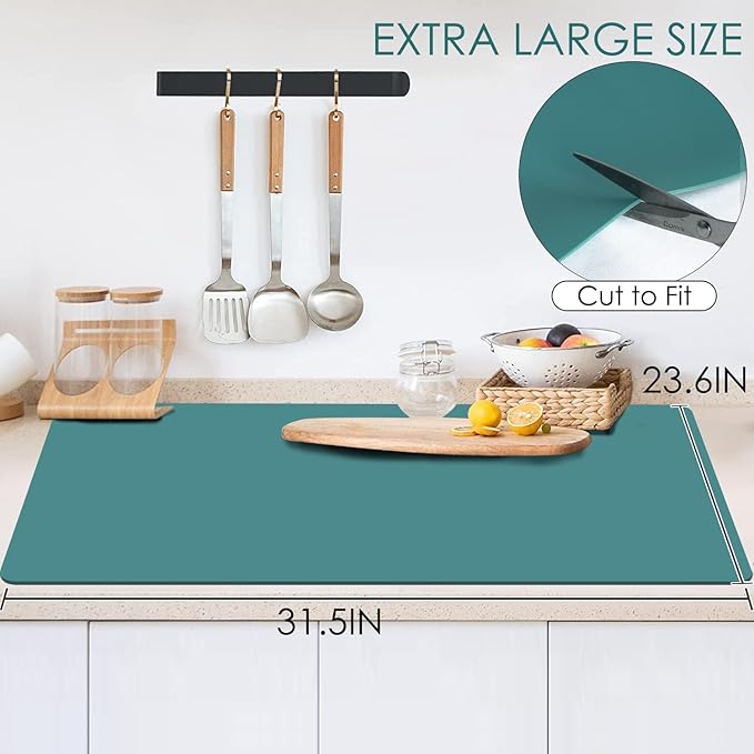 Extra Large Silicone Mat, 31.5x23.6 Inch Heat Resistant Mat for Kitchen Counter, Non Stick Silicone Baking Mat for Dough and Pastry, Thick Silicone Pad Countertop Protector, Dark Green