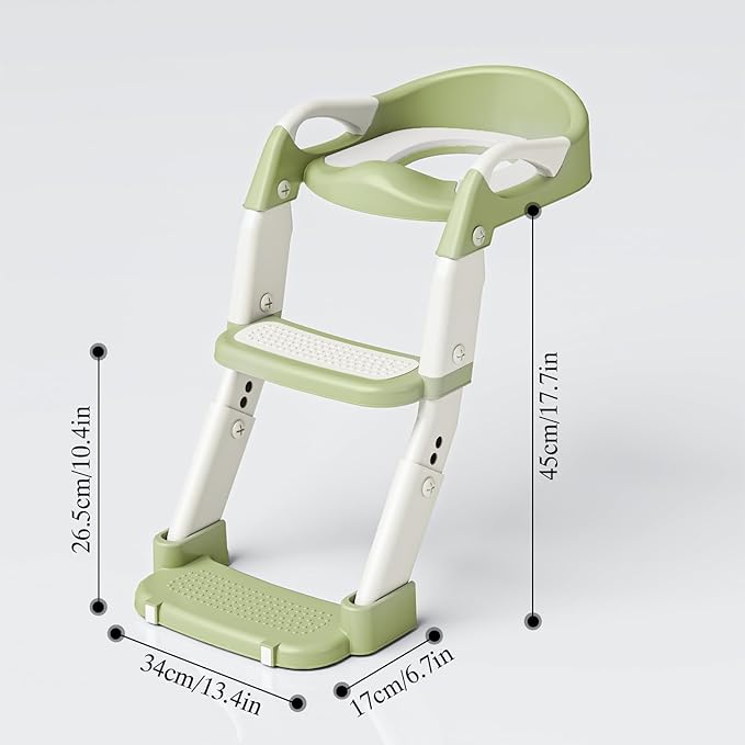 DEEKI 3 in 1 Potty Training Seat with Step Stool Ladder Foldable Anti-slip Toilet Chair Potty Seat for Toddlers Kids Boys Girls(Green)