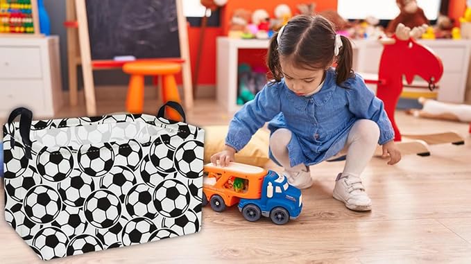 Essme Rectangular Soccer Baskets,Kids Storage Box, Easter Basket for Girls with Handles for Room Decor, Book Bins,Shelf Basket.( Soccer basket)