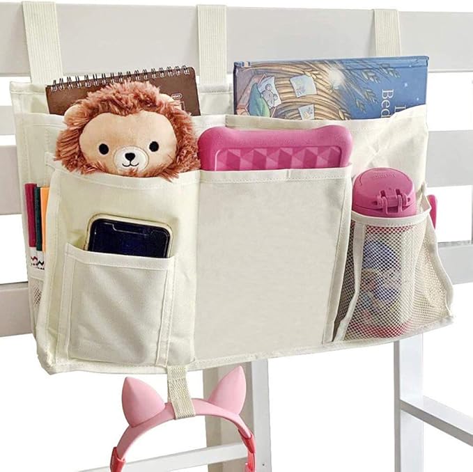 Sugaroom Bedside Storage Caddy, Bunk Bed Organizer Bed Storage Pocket Bedside Organizer Hanging Bed Storage Caddy for College Dorm Room, Hospital Bed Rails, Baby Bed, Camp (White)