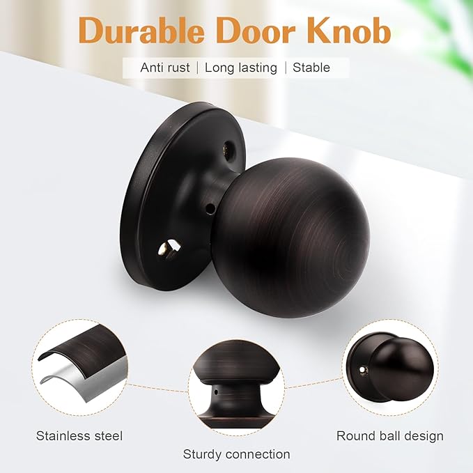 Probrico Oil Rubbed Bronze Dummy Knobs, Non-Turning Door Knobs for Hall or Closet, Round Interior Knobs,2 Pack