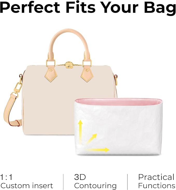 Purse Organizer Insert for LV Speedy25 Handbag, Custom Fit Inside Premium Rose Sakura Lightweight WaterResistant Tote Bag Insert with Cup Holder Accessories