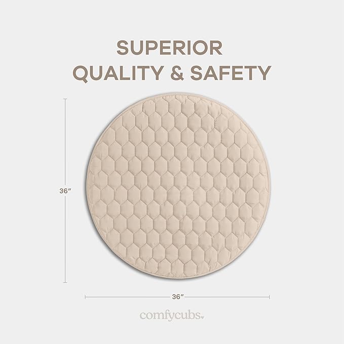 Comfy Cubs Round Kids Play Mat -Small 36 inches Soft Quilted Baby Floor Mat with Non-Slip Bottom - Plush Design for Toddlers' Playtime - Comfortable and Durable - Sand