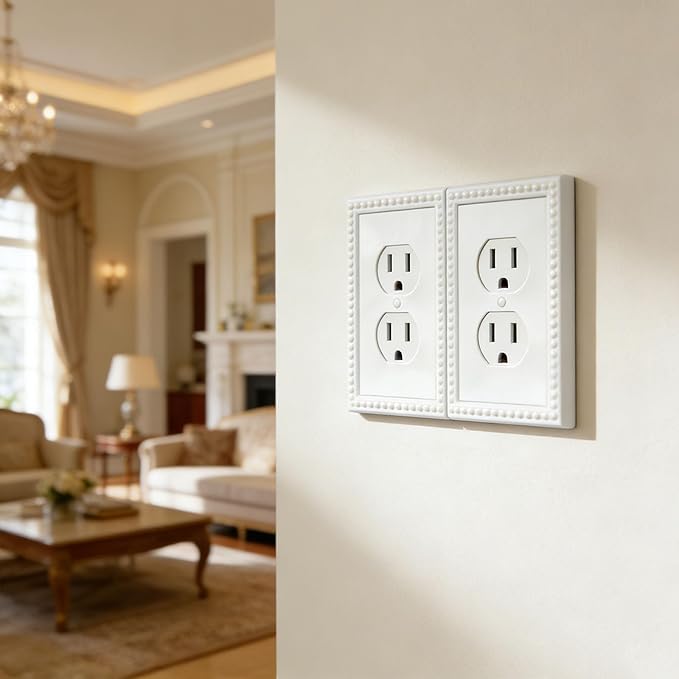 20 Pack Mid-Size Duplex Wall Plates 1-Gang Switch Outlet Electrical Cover Plate Unbreakable Thermoplastic Faceplate for Light Receptacle Outlet Switch, Classic Beaded Relief Design, White