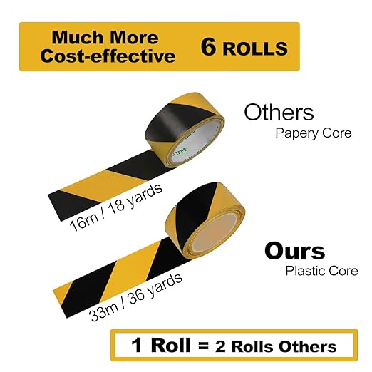 Hazard Warning Safety Stripe Tape Caution Tape Roll Waterproof Anti Slip Non-Abrasive Self-Adhesive Floor Marking Tape (2”x 36 Yards, Yellow-Black, 6)