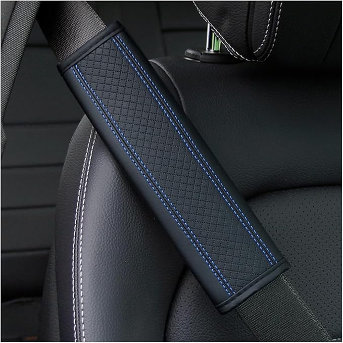 Car Seat Belt Pads, 2 Pack Fiber Leather Seatbelt Shoulder Strap Covers, More Comfort Driving & Protect Your Neck, Universal Safety Strap Cover for Auto SUV Truck Airplane Backpack (Black/Blue)