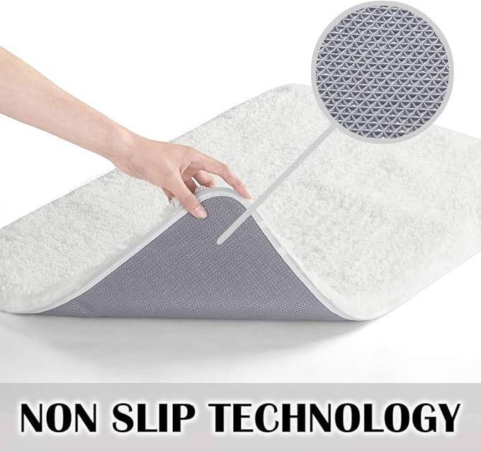Suchtale Non Slip Shaggy Microfiber Bath Mat, 16 x 24, White - Thick Plush Absorbent Mat - Machine Washable, for Bathroom & Shower