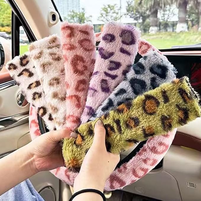 2 Pack Seat Belt Cover Pad, Cute Plush Leopard Print Seatbelt Covers Seatbelt Shoulder for More Comfortable Driving, Plush Fluffy Soft Seat Belt Cover, Car Interior Accessories, Pink