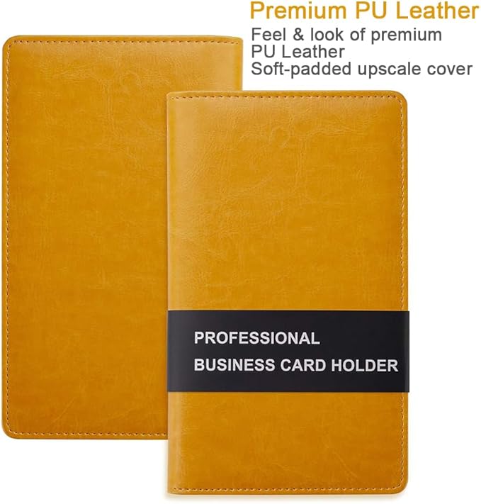 Sooez Leather Professional Business Card Book Holder Organizer, 240 Capacity Credit Card Booklet, PU Name Cards Holder Storage File for Men Women, Orange