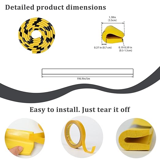 Heavy-Duty Wall & Corner Guards – 5M Self-Adhesive NBR Rubber Protection with Yellow/Black Stripes for Parking Columns & Garage Safety