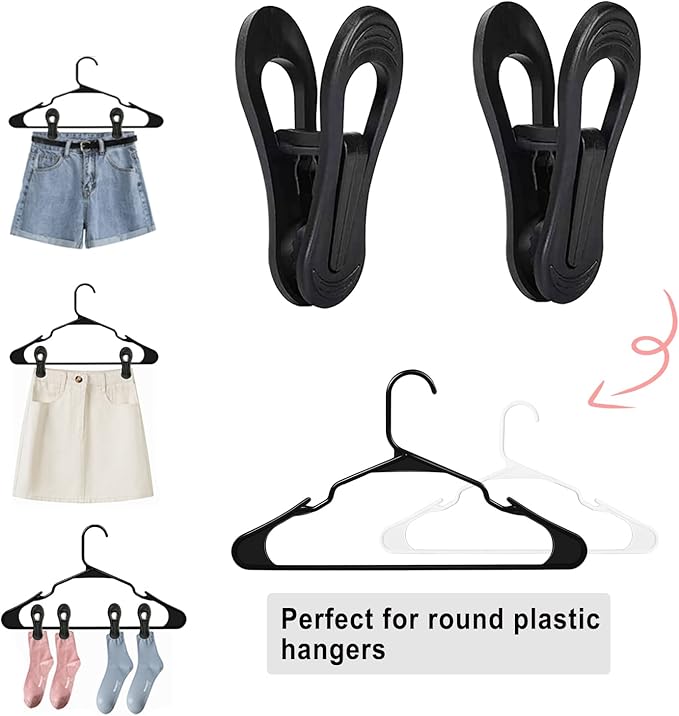 TOFIIGREM Black Hanger Clips 60 PCS, Multi-Purpose Plastic Clips Perfect for Plastic Hangers Velvet Hanger, Finger Clips for Skirt Pants Hangers