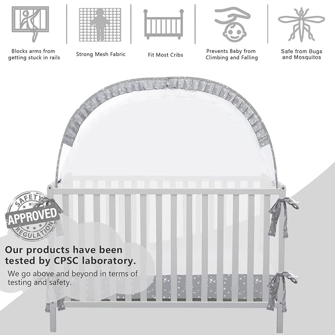 L RUNNZER Pop Up Baby Crib Tent, Crib Net Canopy to Keep Baby in, Crib Mosquito Net with Viewing Window, Soft Mesh Cover & Pop Up Structure