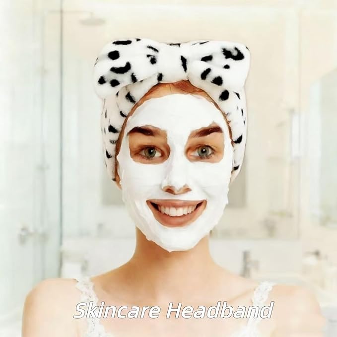 7 Pcs Spa Set, Facial Headband and Wristband Set, Skincare Accessories, College Style Girl Idea Gifts, Hair Accessories for Women and Girls（ Black White Leopard Print ）