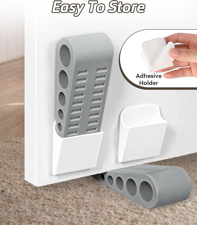 4 Pack Door Stops for Bottom of Door, Rubber Door Stopper Wedge with Holder, Door Holder to Keep Door Open, Wall Protector for Home & Office & School, Grey