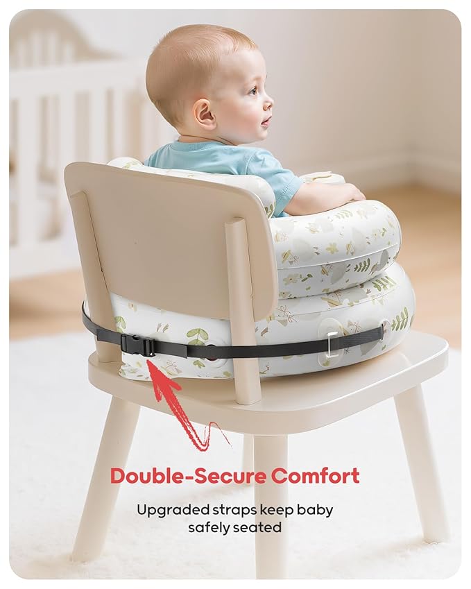 QPAU Inflatable Baby Seat with Safety Harness for Babies 3 Months & Up, Baby Floor Seats for Sitting Up, Baby Seats for Infants, Blow Up Baby Chair with Built in Air Pump (Flowers)