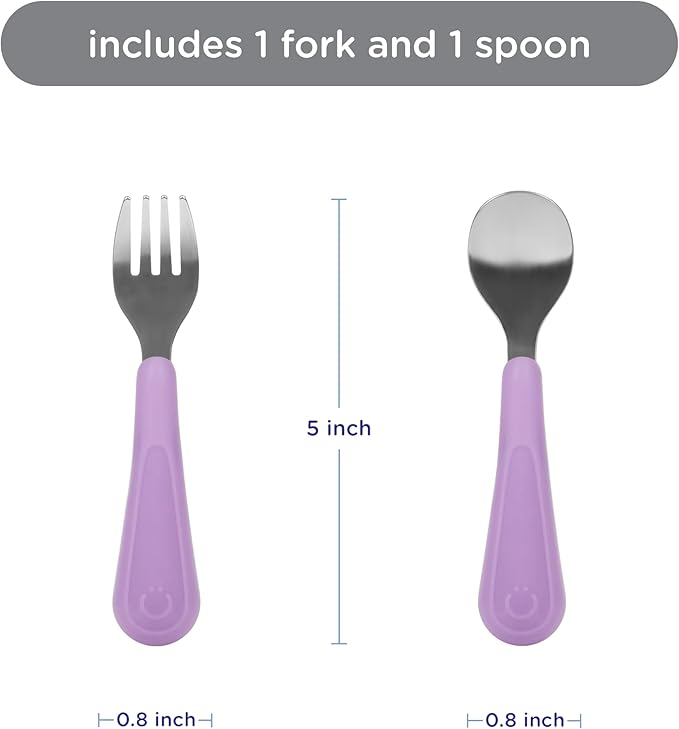 Ubbi Toddler Utensils Set, 2 Pack – Stainless Steel Fork & Spoon with Easy-Grip Silicone Handles, Kids Silverware for Self-Feeding & Baby-Led Weaning, BPA-Free Dishwasher Safe, Smoothie Purple