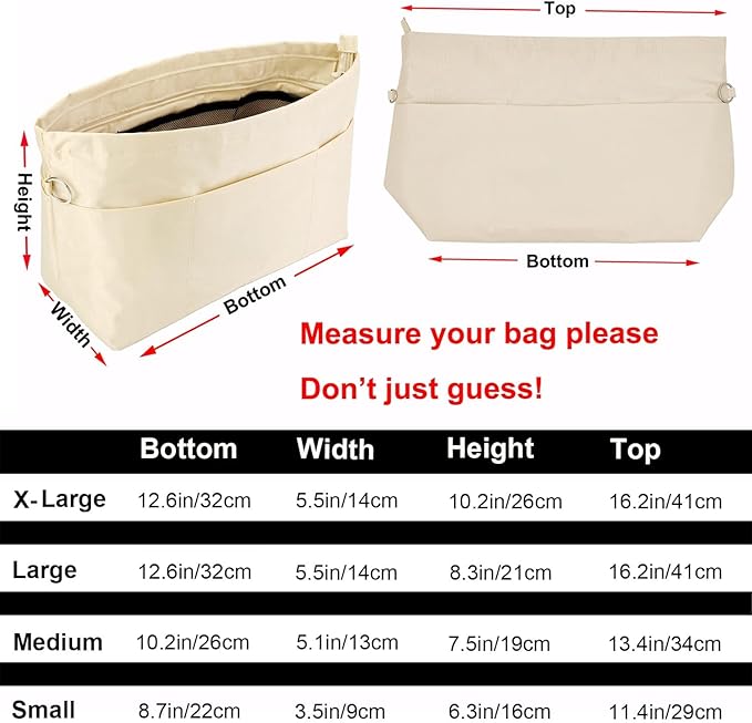 Time Wing Handbag Tote Purse Organizer Insert Bag Liner Shaper Divider Zipper 11 Pockets Compartments Medium Beige