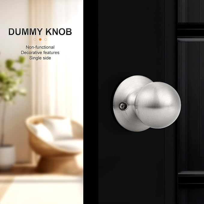 Probrico Dummy Door Knob, Single Sided Handle for Closets/French Doors/Pantry, Brushed Nickel Non-Turning Interior Push/Pull Door Knob 5 Pack