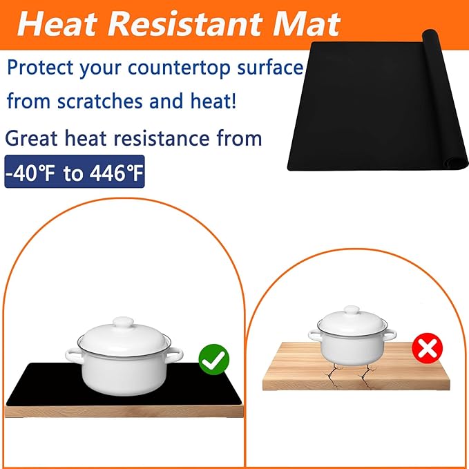 84''x24'' Extra Large Silicone Mat for Kitchen Counter, Heat Resistant Countertop Protector, Non-Slip Waterproof Kitchen Island Mat, Easy to Clean, Dark Gray