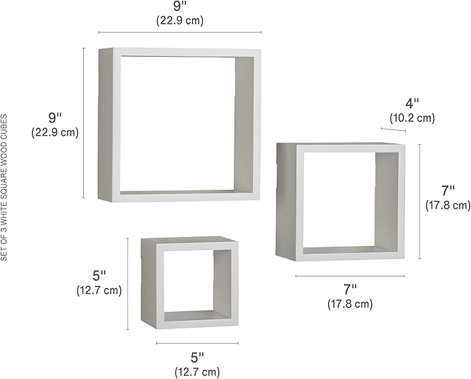 MELANNCO Floating Square Cube Shelves, for Bedroom, Living Room, Bathroom, Kitchen, Nursery, White (Pack of 12)