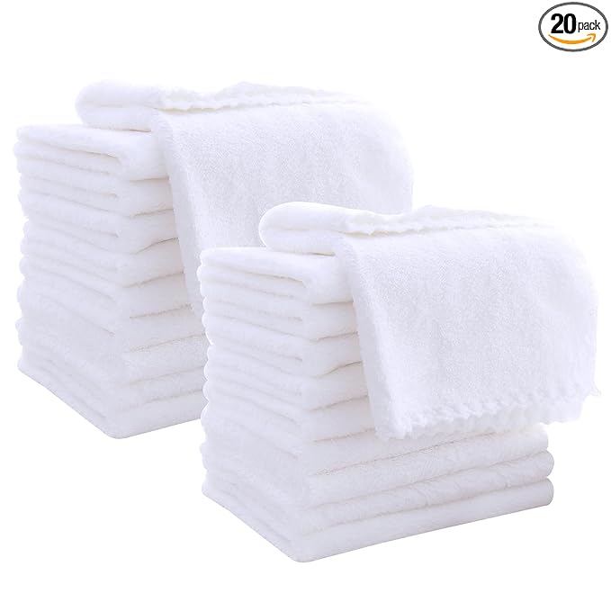 20 Pack Large Burp Cloths for Baby - 20" by 10" Ultra Absorbent Burping Cloth, Hand Washcloths, Newborn Towel - Milk Spit Up Rags - Burpy Cloths for Unisex, Boy, Girl - Burp Cloths Set(White)