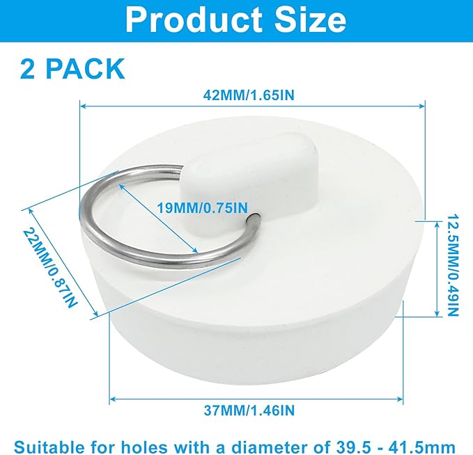 2 Pack Rubber Drain Stopper, Universal Bathroom Sink Stopper Bathtub Drain Plug, Fits 1-1/2 Inch for Bathroom Kitchen Sink Tub Drain