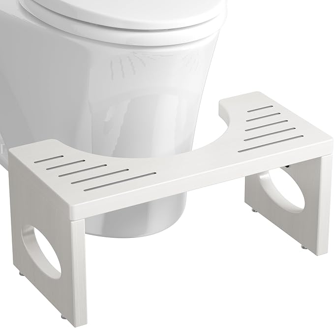 7 Inch Bamboo Toilet Stool, Foldable Poop Stool, Bathroom Step Stool Squat (White)