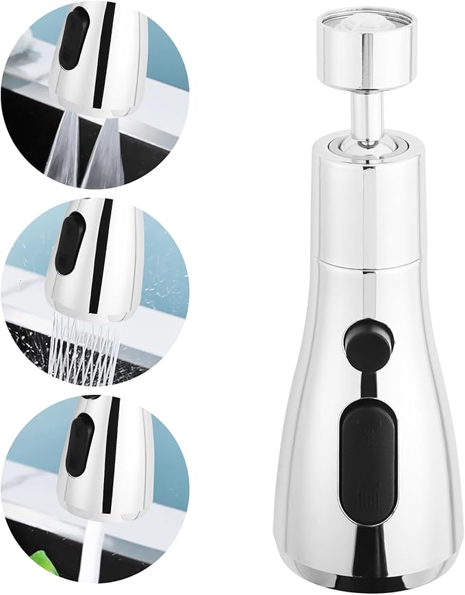 Longing Home 3 Function Sink Extender, Kitchen Faucet Sprayer Head & Swivel Spout Connector - Silver