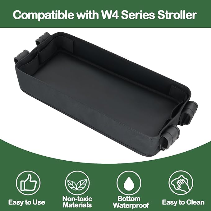 Double Sided Stroller Snacks Tray for Wonderfold Wagon W Series Waterproof Kids Toy Placement Faux Leather Sides for Eating and 4 Kid’s Cup Holder (W4 Series)