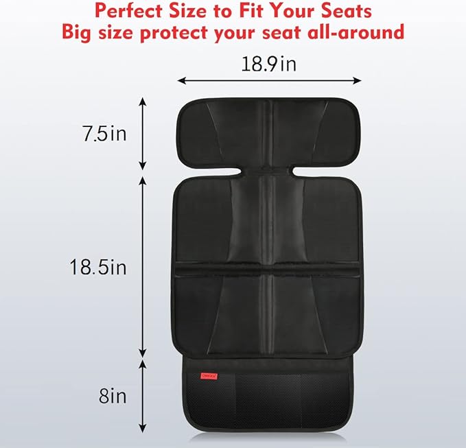 Car Seat Protector - Seat Protection Mat - Thick Padding - Durable, Waterproof Fabric, Leather Reinforced Corners & 3 Pockets for Handy Storage Gray
