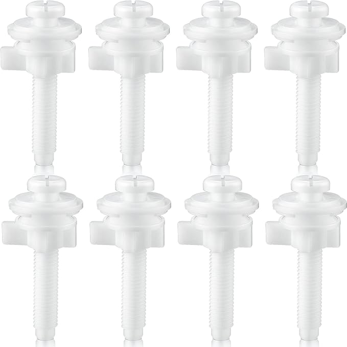 Jetec 8 Pieces Toilet Seat Screws Replacement Kit Plastic Bolts with Plastic Nuts and Washers Parts Kit for Fixing The Top Toilet Seat, White