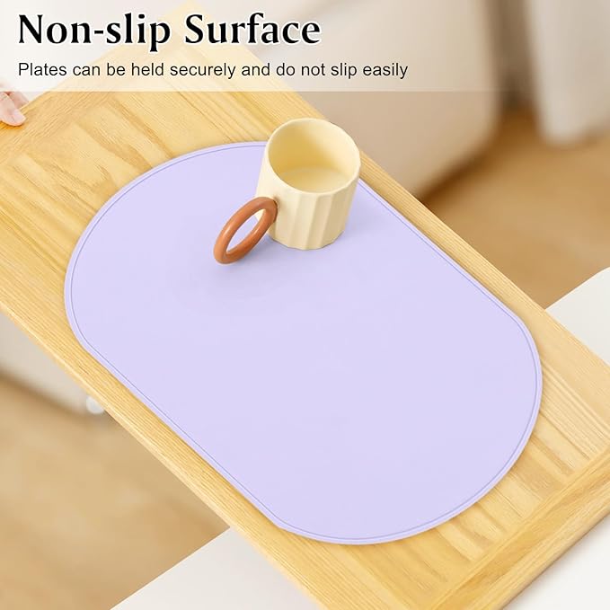 yuuzue Silicone Placemat Set of 4, Heat Resistant Placemats for Dinning Table, Reusable Portable Kids Baby Placemats, Waterproof Stain-Proof Toddler Food Mats, Easy to Clean Silicone Mat Oval Placemat