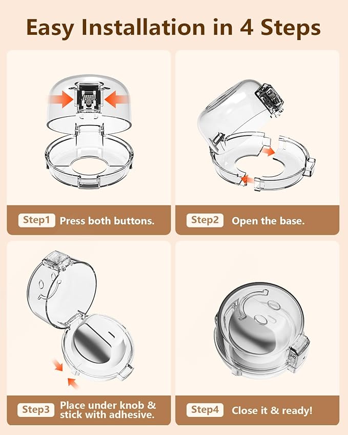 Stove Knob Covers - 5 Pack Heat Resistant Gas Stove Knob Covers with Child Proof Lock & 3M Strong Adhesive, Oil-Proof Oven Knob Covers with Clear Transparent Design, Pet-Friendly