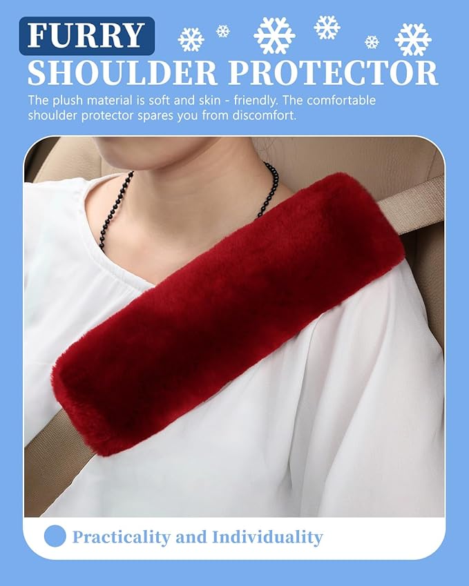 4 Pack Car Seat Belt Pads Shoulder Cover Baby Safety Belt Protector with Adjustable Soft Plush Strap Protect Neck and Shoulder (Wine)