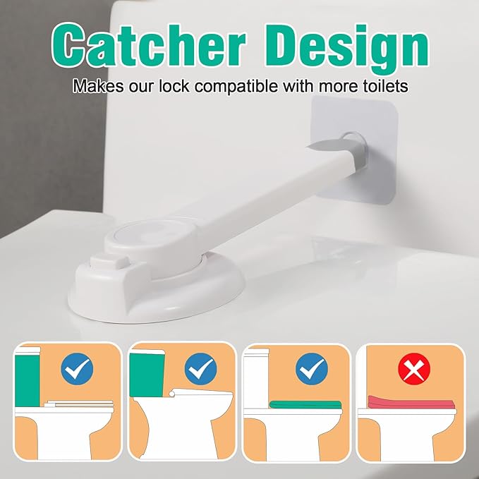 Baby Toilet Safety Locks (2 Pack)| Childproof Toilet Seat Lock | Baby Safety Products | Baby Proofing Kit | Prevents Toddlers from Opening Toilet Lids | 3M Adhesive and Tool-Free Installation（White）
